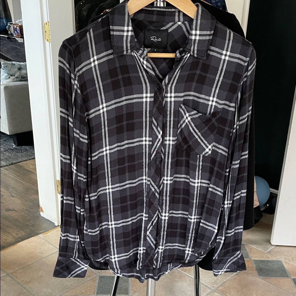 Rails Black and White /metallic  Plaid Button Down Shirt